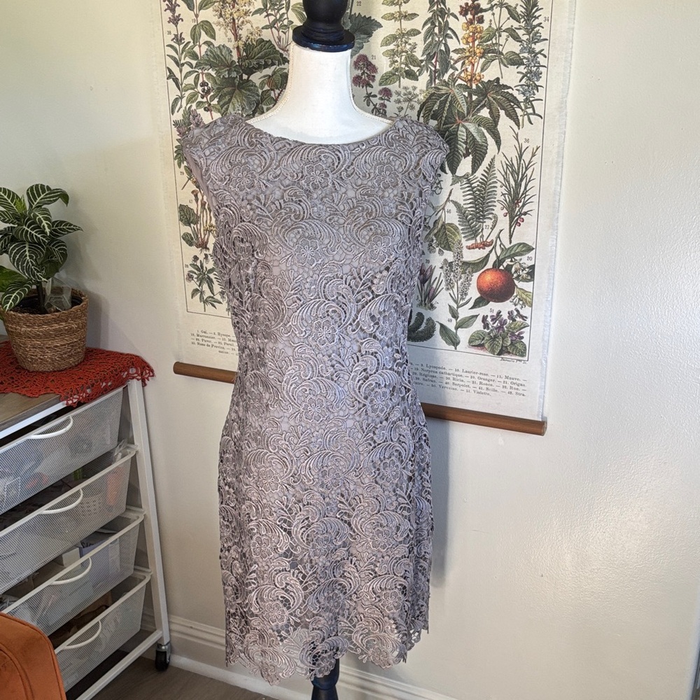 Ralph Lauren Grey Lace Midi Dress 8